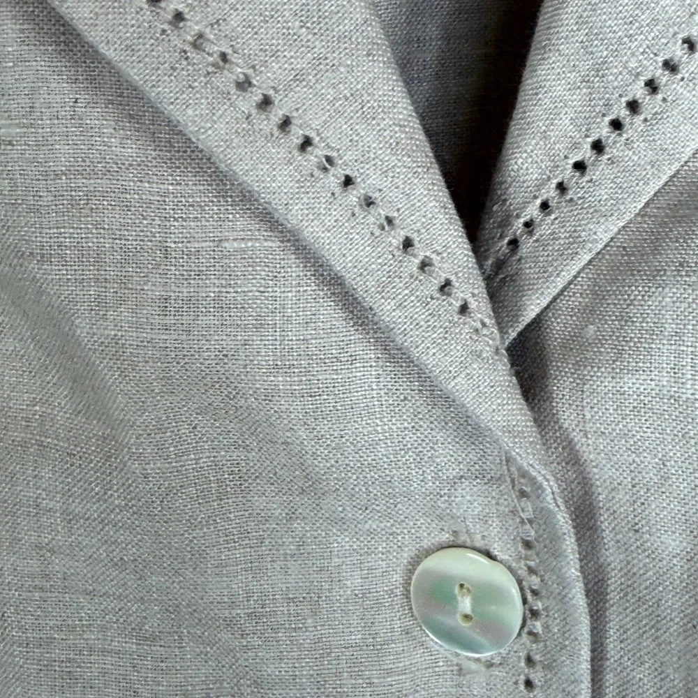 Eddie Bauer Beige 100% Linen Midi‎ Dress Button Front Short Sleeve